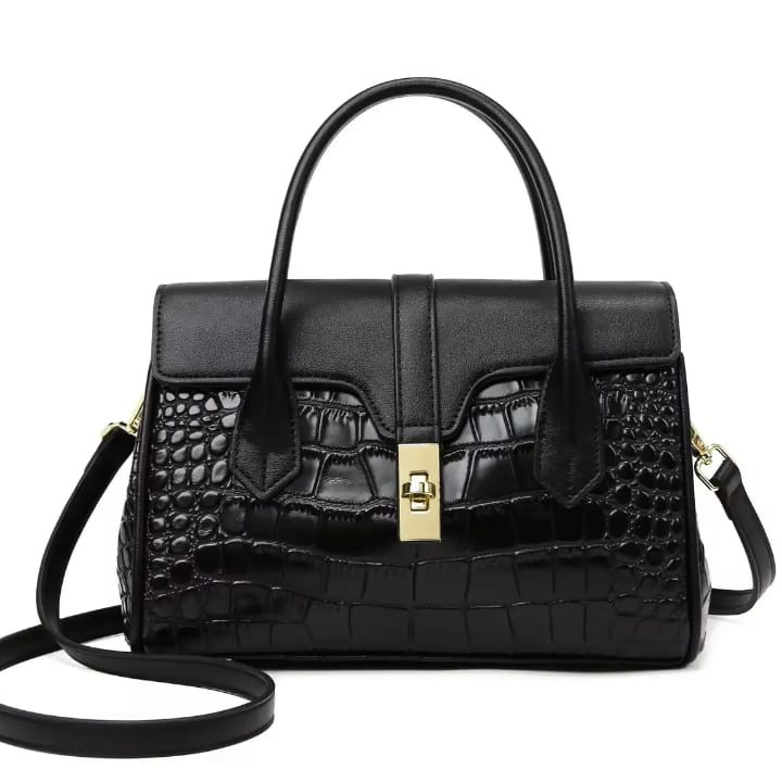 Casual Tote Luxury Leather Handbags Purse Women Bag(BLACK)